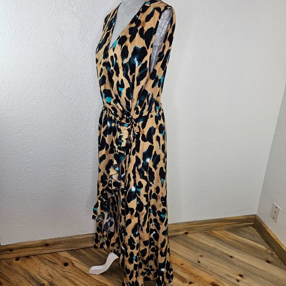 Boohoo Leopard Print Wrap Midi Dress NWT Size 18 - Picture 2 of 12